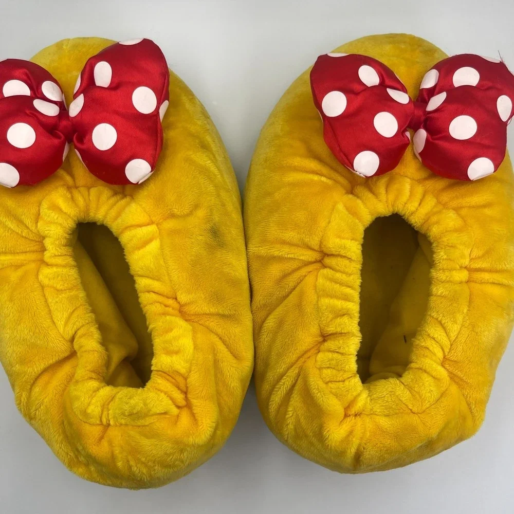 Disney Minnie Mouse Plush Slippers Medium Yellow Faux Fur Slip On Shoes